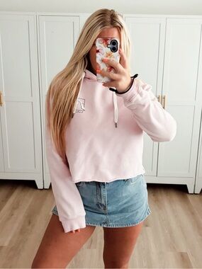 Rusty. Logo Pink surf cropped hooded sweatshirt